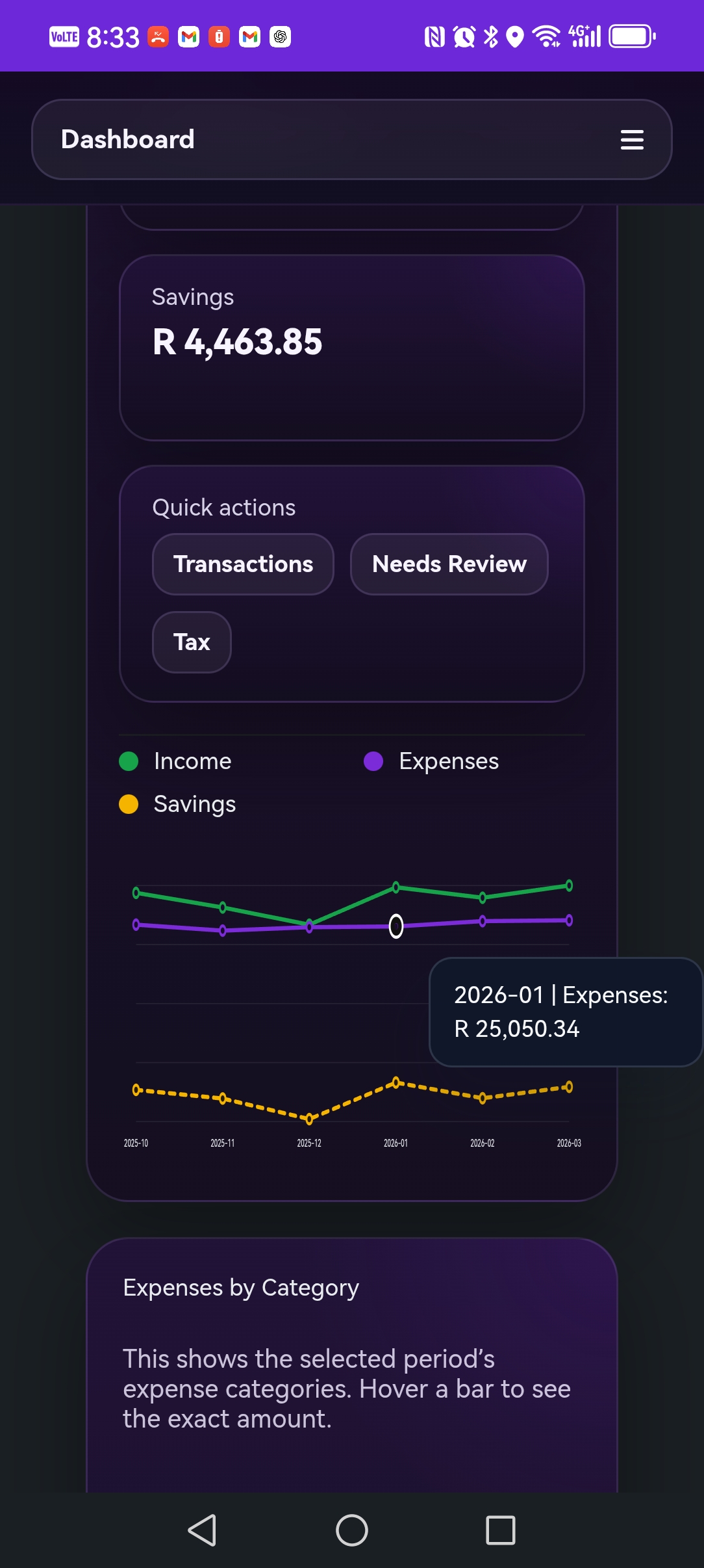 GrapeFinance mobile finance assistant workflow preview.